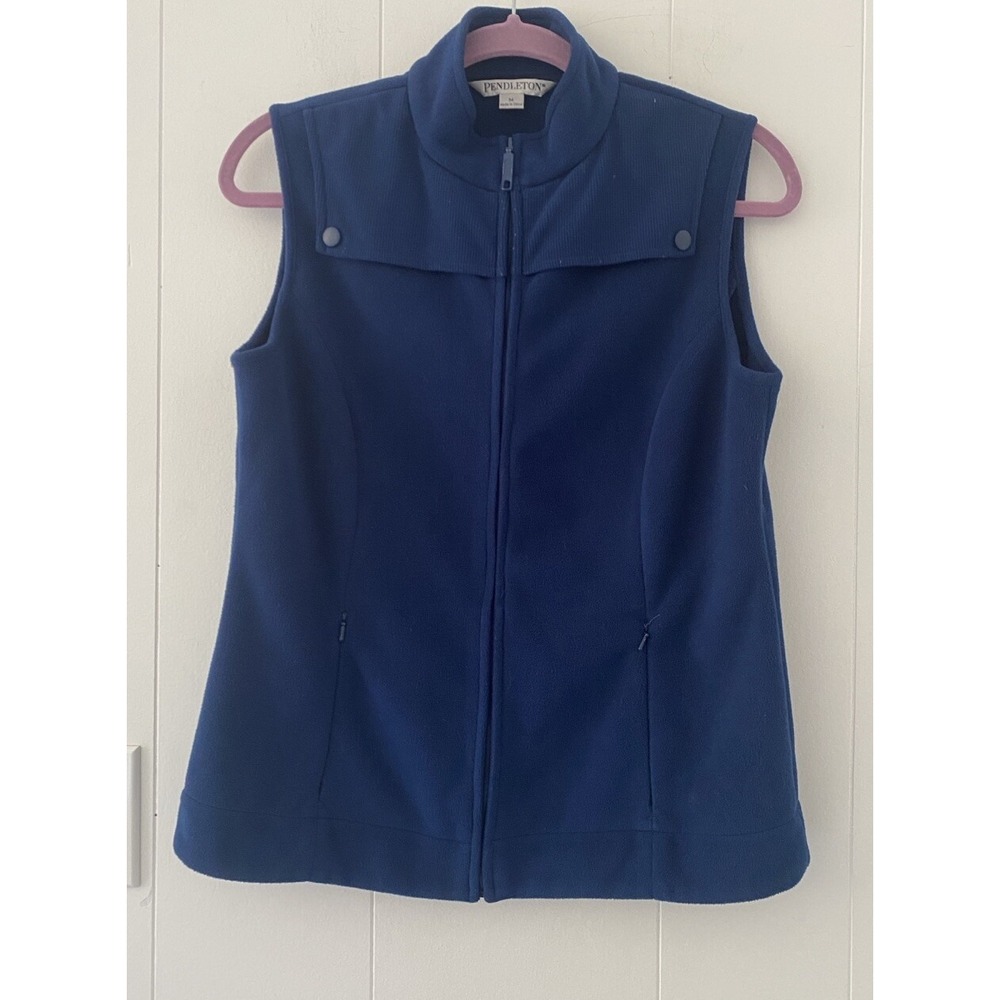 Pendleton Womens M Vest Fleece Blue Full Zip Zippered Pocket Plus Soft